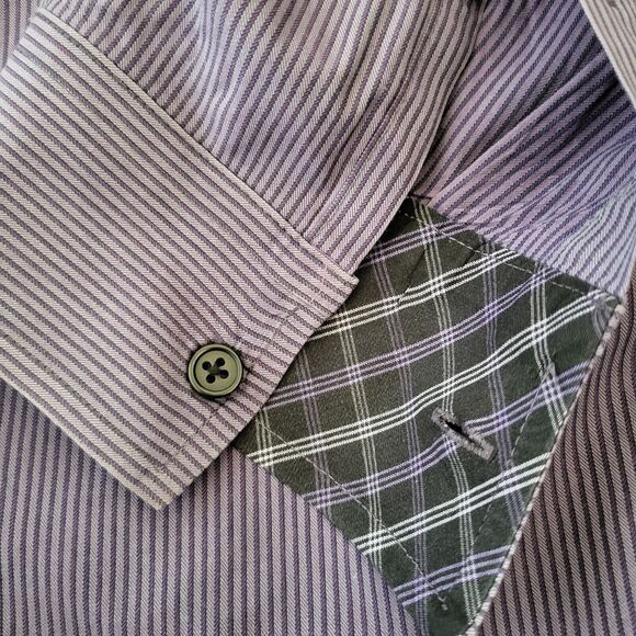 Joseph Abboud Dress Shirt Mens L  Purple Stripe Long Sleeve Button Down Casual - Picture 7 of 9